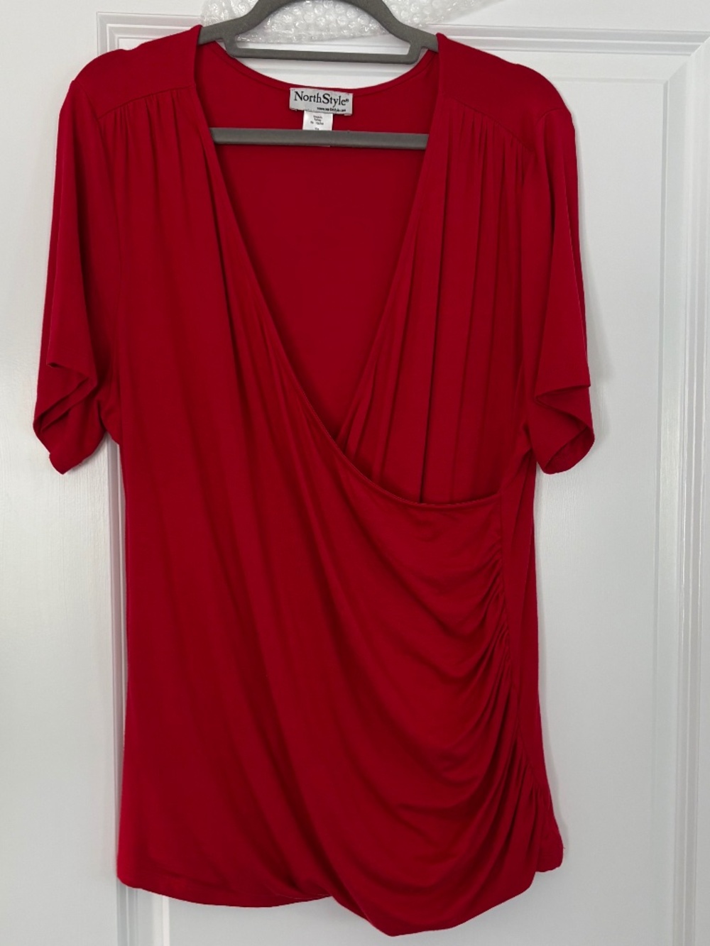 NEW North Style Red Short Sleeve Crossover Neckline Top